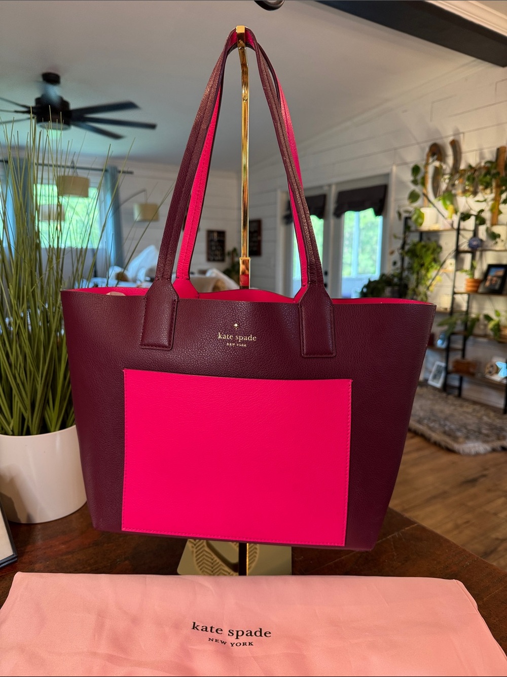 kate spade Two-Tone Berry and Hot Pink Leather Tote